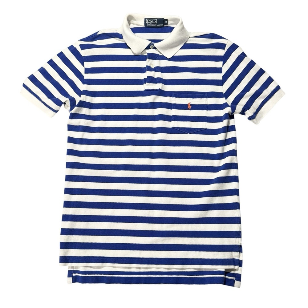 Polo Ralph Lauren Shirt Mens Medium Blue White Stripe Pocket Pony Logo